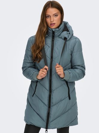 Jacqueline de Yong Steppmantel JDY JDYSKYLAR LIFE HOOD JACKET OTW NOOS, Damen, Gr. M, grau (stormy weather detail:schwarz), Web, Obermaterial: 100% Polyester, unifarben,