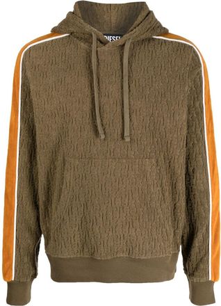 Diesel embossed logo-print contrast-panel hoodie - men - Polyester/Elastane/Cotton - S - Brown