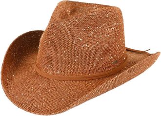 C.C Sparkly Sequin Cowboy Hat with Suede String Trim, Burnt Orange, One Size