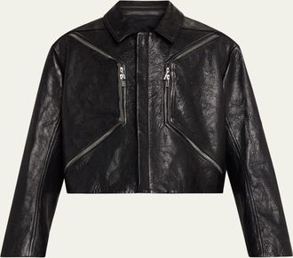 Rick Owens Mens Textured-Leather Biker Jacket