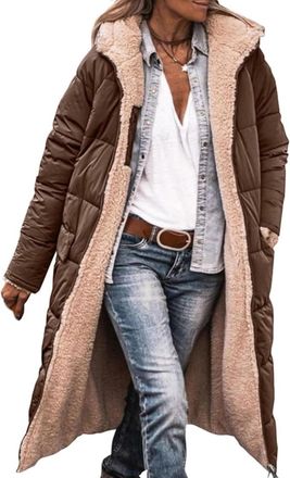 Generic Ladies Hoodies Uk Winter Coats for Women UK Quilted Down Longline Puffer Parka Coat Fleece Lined Waterproof Jacket with Fur Hood Autumn Winter Plus Si