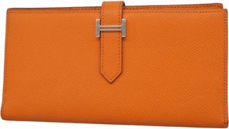 Hermès Orange Courchevel Leather Long Wallet (Bi-Fold) (Pre-Owned)
