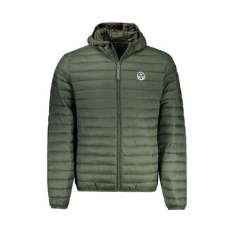 North Sails Winter Jackets, male, Green, Size: 2XL Green Polyamide Hooded Jacket with Pockets