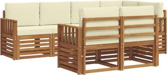 vidaXL Conjunto De Sof&aacute;s De Exterior 7 Uds. Natural Y Crema Poli&eacute;ster Vidaxl