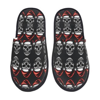 Generic Mens Slipper Skull Santa Hat Print Warm Ladies Slippers Lightweight Non-Slip Womens Slippers Guest Travel M