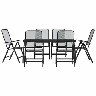 Berkfield Home 7 Piece Garden Dining Set Anthracite Metal Mesh in Black