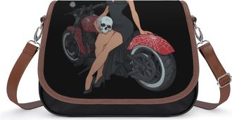 Generic Pin-Up Woman Skull Motorcycle Crossbody Bags for Women Shoulder Messenger Bag Purse Handbags