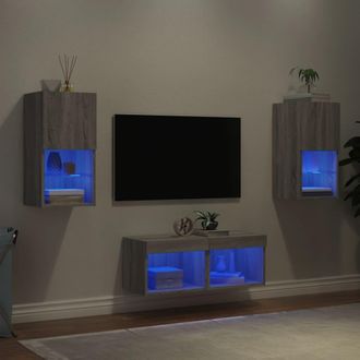 vidaXL Vidaxl - Muebles De Tv De Pared Con Luces Led 4 Piezas Gris Sonoma