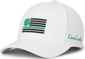 Black Clover Clover Nation 26 Adjustable Hat Baseball Caps White Hat/Black/Kelly Green Clover Nation Flag, Polyester/Spandex