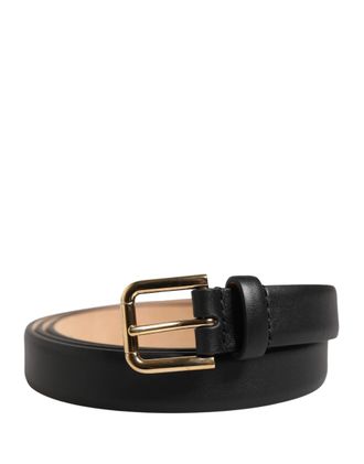 Dolce & Gabbana Womens Black Classic Leather Gold Metal Buckle Belt Calf