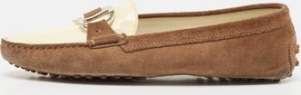 Tod's Tods Brown/cream Suede And Patent Leather Slip On Loafers