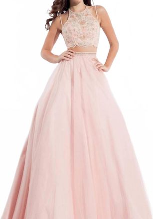 Rachel Allan Two-Piece Strappy Tulle Prom Dress In Blush
