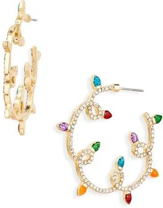 Leith Light Strand Cubic Zirconia Hoop Earrings in Red Multi- Gold at Nordstrom Rack