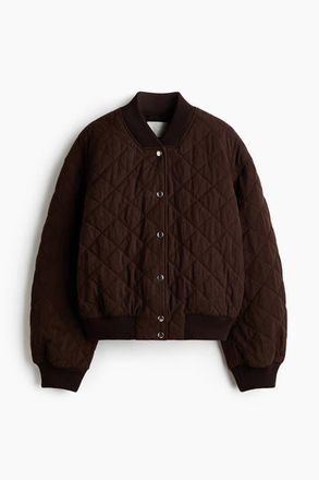H&M Quilted Bomber Jacket in Dark Brown at Nordstrom, Size Xx-Large
