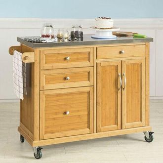 SoBuy Carrito De Cocina Con Piso De Acero, Estanter&iacute;a De Cocina, Carrito De Servir De Bamb&uacute;,l115 X P46 X H92cm Fkw70-n Sobuy Es