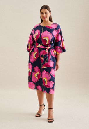 Seidensticker Sommerkleid SEIDENSTICKER Schwarze Rose, Damen, Gr. 5XL (50), Normalgr&ouml;ssen, blau (dunkelblau), 100% Leinen, gebl&uuml;mt, regular fit, Rundhals, Kleider S