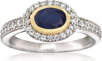 Ross-Simons Sapphire and. White Zircon Ring in Sterling Silver With 14kt Yellow Gold