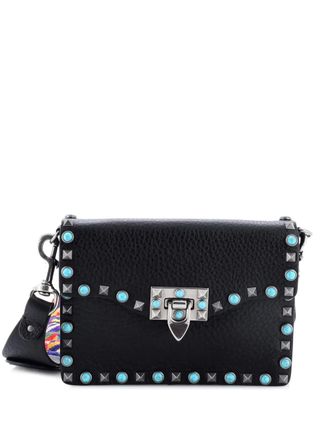 Valentino Garavani Rolling Rockstud Leather with Cabochons Small crossbody bag - Nero