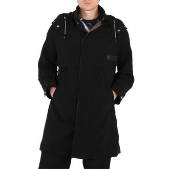 Roberto Cavalli Mens Black Nylon Hooded Parka, Brand Size 46 (US Size 36)