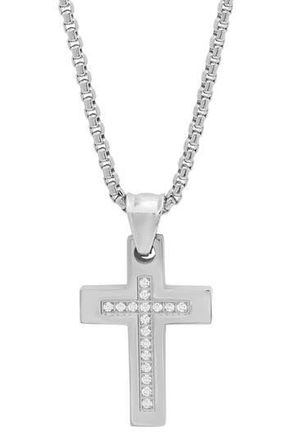 Steeltime Mens Stainless Steel Simulated Diamond Cross Pendant Necklace in Silver at Nordstrom Rack