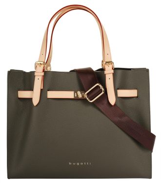 Bugatti Henkeltasche BUGATTI ELLA, Damen, Gr. B/H/T: 37cm x 27cm x 14cm onesize, gr&uuml;n (oliv), Kunstfaser, leicht gl&auml;nzend, unifarben, Taschen Henkeltasche