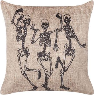Beliani Coj&iacute;n De Terciopelo Beige Claro Negro 45 X 45 Cm Esqueleto Halloween Mortesti
