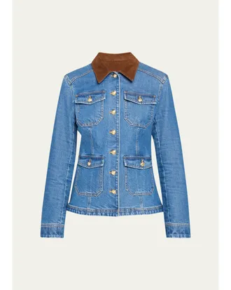 Cinq &agrave; Sept Katniss Faux Suede Collar Denim Jacket