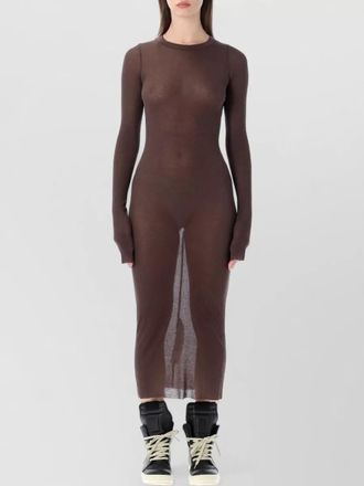 Rick Owens ribbed long sleeve midi dress crew neck