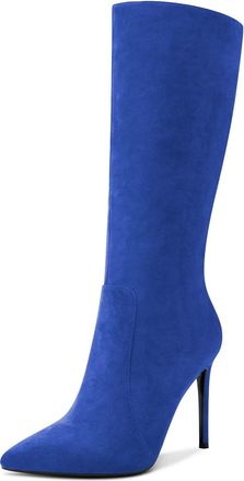 Castamere Women High Heel 10 CM Heels Pointed Toe Zipper Mid Calf Boots Wedding Office Sexy Dress Boots Blue A 5 UK