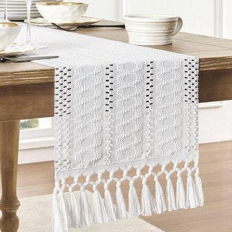 No Brand Camino De Mesa Bohemio De Algod&oacute;n Y Lino - 30 X 120 Cm - Mantel De Lujo Con Borlas - Servilleta Larga Decorativa De Estilo R&uacute;stico Con Motivo De Nudo 