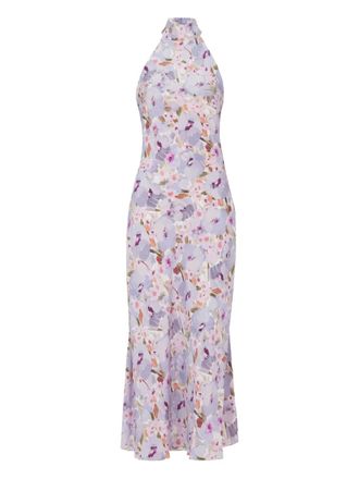 Balmain Poppy Flower halterneck dress - Purple