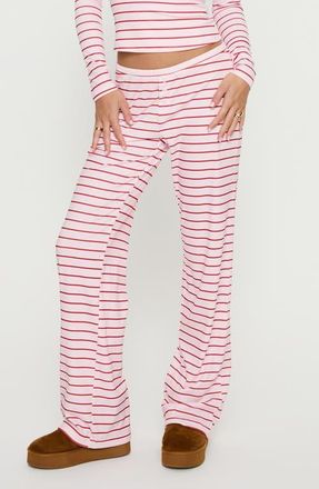 Princess Polly Slumber Party Rib Stripe Pajama Pants in Pink/Red Stripe at Nordstrom, Size 10