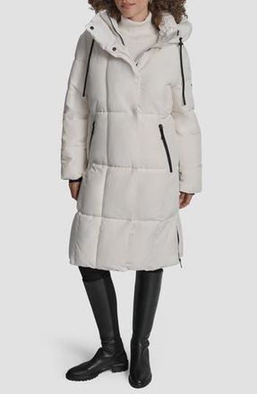 DKNY Box Quilted Longline Puffer Coat in Pearl at Nordstrom Rack, Size X-Large