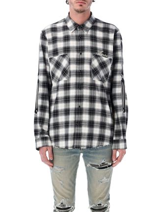 Amiri Bones Frayed Hem Plaid Flannel Shirt
