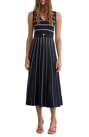 Reiss Mallory Mixed Stripe Dress in Navy/Ivory at Nordstrom, Size X-Small
