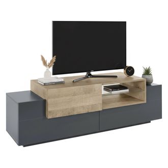 Dmora Dmora - Mueble De Televisi&oacute;n Dlodrin, Aparador Bajo Para Sal&oacute;n Con 2 Puertas, Base Soporte Tv, 100% Made In Italy, Cm 160x45h51, Antracita Y Arce