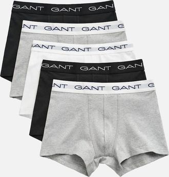 GANT Mens GANT 5-Pack Logo Waistband Boxer Trunks, Black/Grey/White - Size: 32/33/32