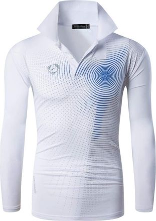 Jeansian Mens Sport Long Sleeves Polo T-Shirts Wicking Running Tee Shirt LA306 WhiteBlue XXL