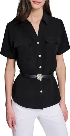 Karl Lagerfeld Belted Shirt in Black at Nordstrom, Size X-Large