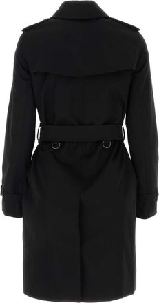 Burberry Womens Black Gabardine Trench Coat Cotton