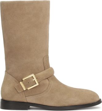 Kazar Su&egrave;de laarzen met brede slip-on bovenkant - Dames - Hoge Laarzen - Beige - 36 EU - Su&egrave;de - Schoenen