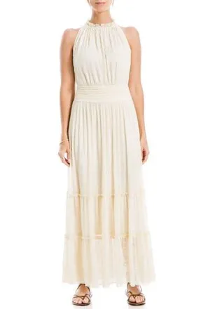 Max Studio Mock Neck Lace Mesh Dress in Cream at Nordstrom Rack, Size X-Large