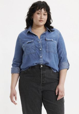 Levi's Plus Jeansbluse LEVIS PLUS DOREEN UTILITY, Damen, Gr. XXL (50/52), blau (in patches), Denim/Jeans, Obermaterial: 100% Lyocell, unifarben, regular fit norma
