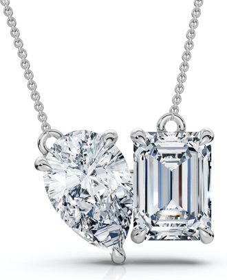 Pompeii3 2Ct Toi Et Moi Pear and Emerald Diamond Pendant 14k Gold 18 Necklace Lab Grown