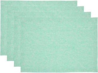 Solino Home Linen Placemats Set of 4, 14 x 19 Inch for Dining Table, Holiday and Everyday Table Decor - Athena in Chambray Aqua at Nordstrom, Size