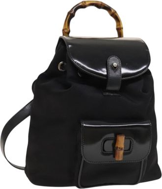Gucci Vintage Bamboo Backpack Nylon And Patent Leather Black Nylon Backpack Bag (Pre-Owned)