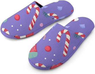 Generic Christmas Socks And Candy Canes Warm Mens Slippers Slip On Soft Fleece House Shoes Winter Indoor Outdoor