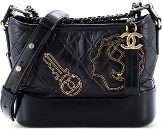Chanel Gabrielle Embellished Quilted Aged Calfskin Small hobo bag - Zwart