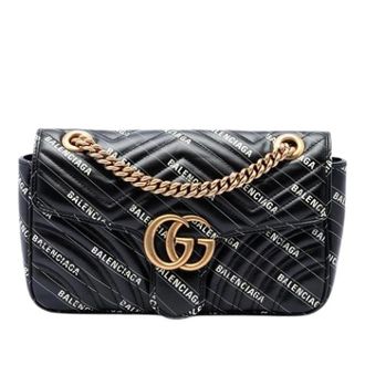 Gucci Pre-owned Printed Leather Shoulder Bag - Dames - Pre-owned - Zwart - Maat: ONE Size Leer