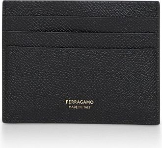 Ferragamo Mens Credit Card Holder Gancini Black Leather Calf Wallets & Cardholders